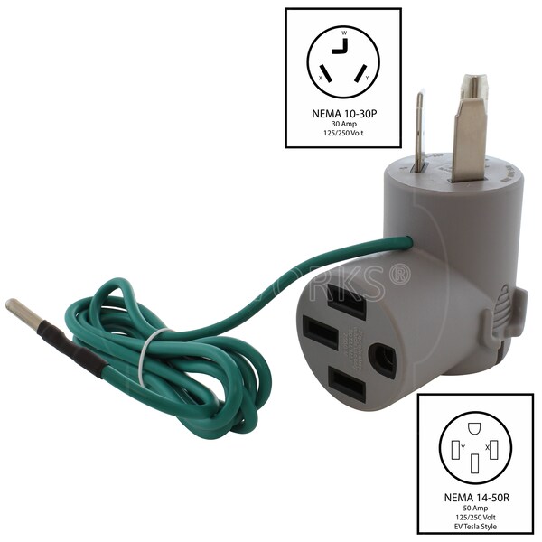 EV Charging Adapter NEMA 10-30P 3-Prong Dryer Plug To Tesla EV Charging